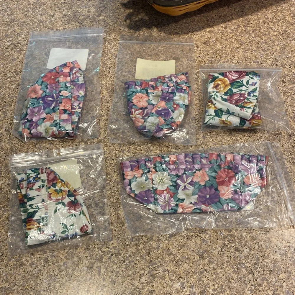 5 Longaberger Fabric Liners Garden Splendor Petunia Tea Cracker Button